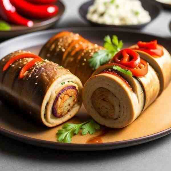 Рулет из баклажанов и запеченного перца